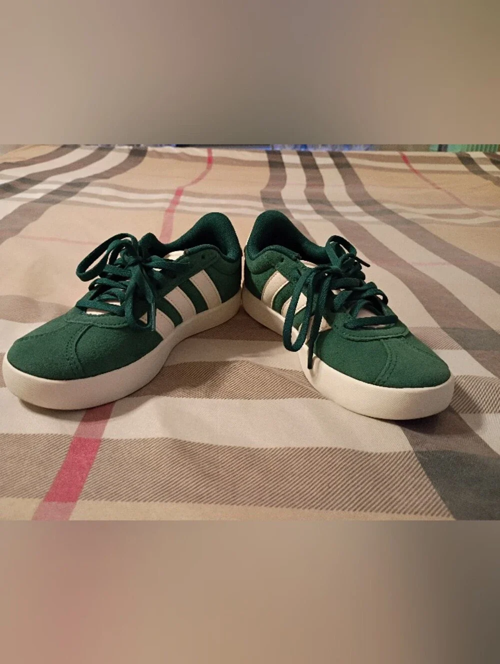 Adidas VL Court 3.0 Trainers, Green Suede Size 2 Kids